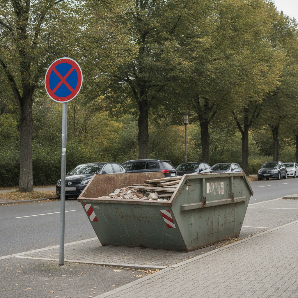 Absetzcontainer in einer Parkbucht — dafuer ist eine Sondernutzungserlaubnis Container noetig