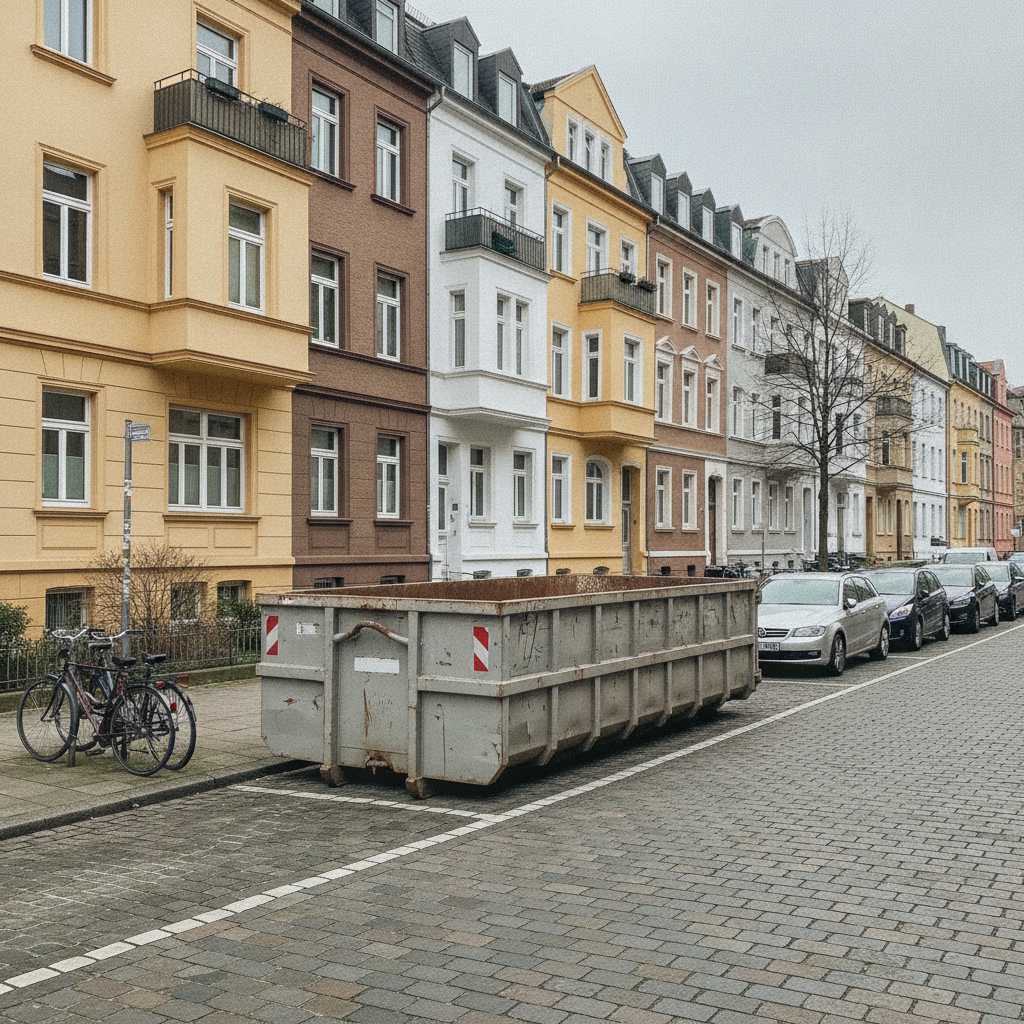 Absetzcontainer in einer Parkbucht am Strassenrand