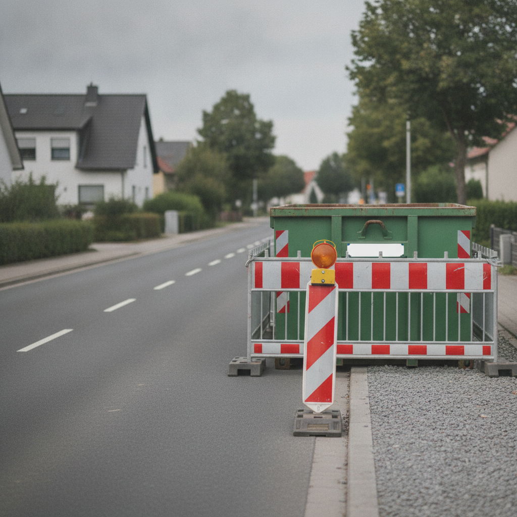 Abgesicherter Absetzcontainer auf oeffentlicher Verkehrsflaeche