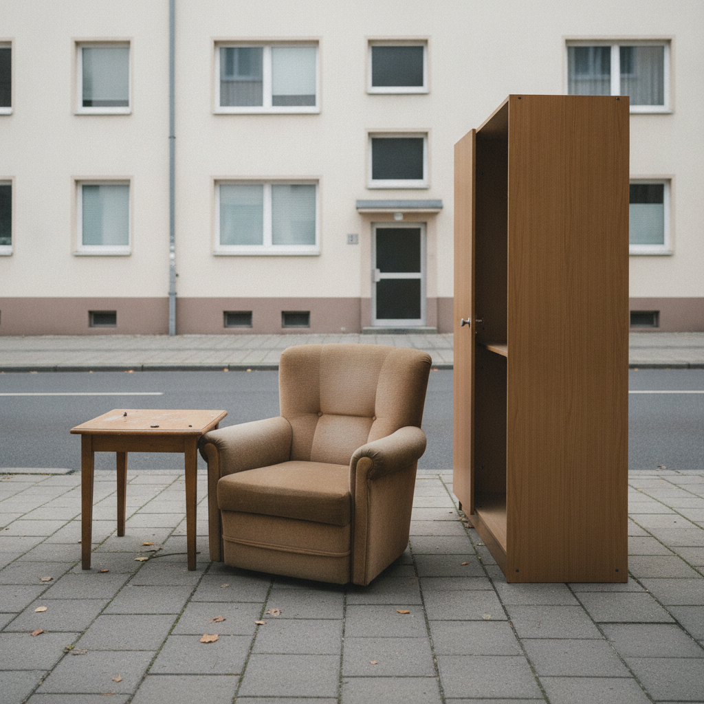 Zur Abholung bereitgestellter Sperrmuell am Strassenrand