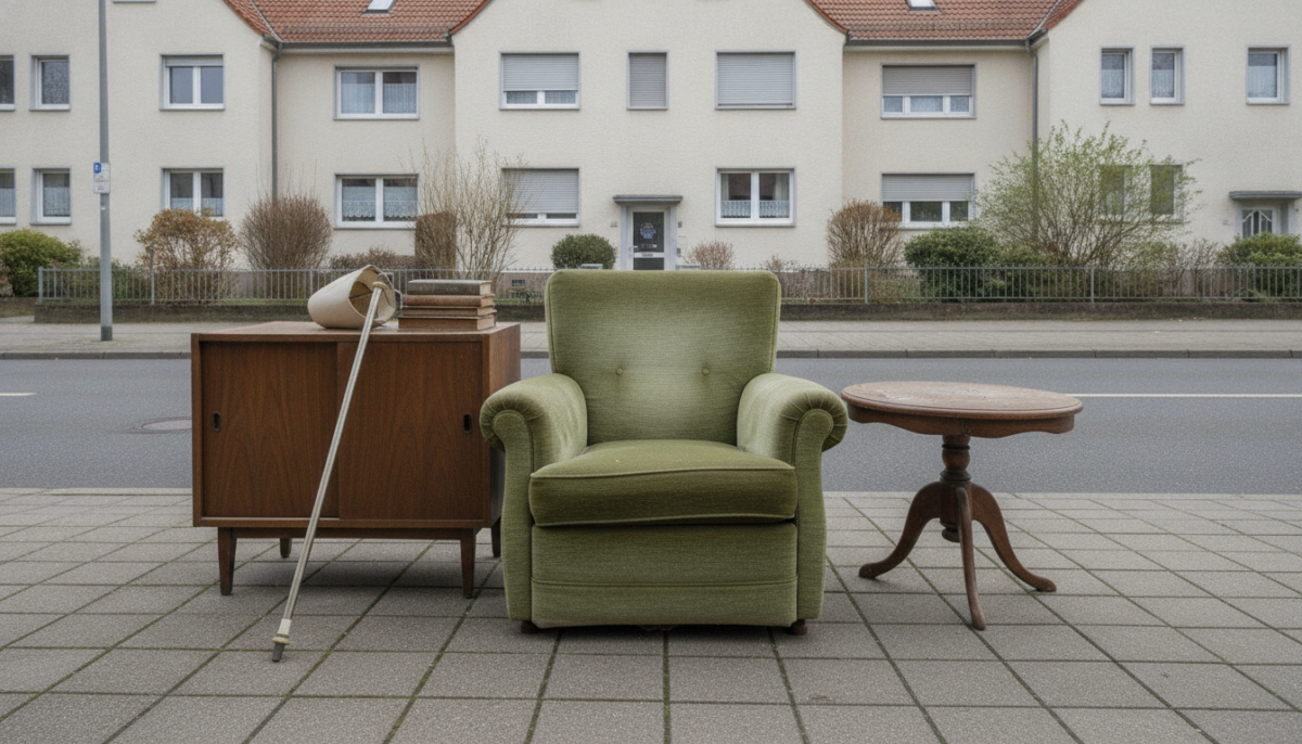 Zur Abholung bereitgestellter Sperrmuell am Strassenrand