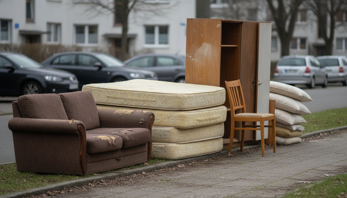 Sortierter Sperrmuell am Strassenrand