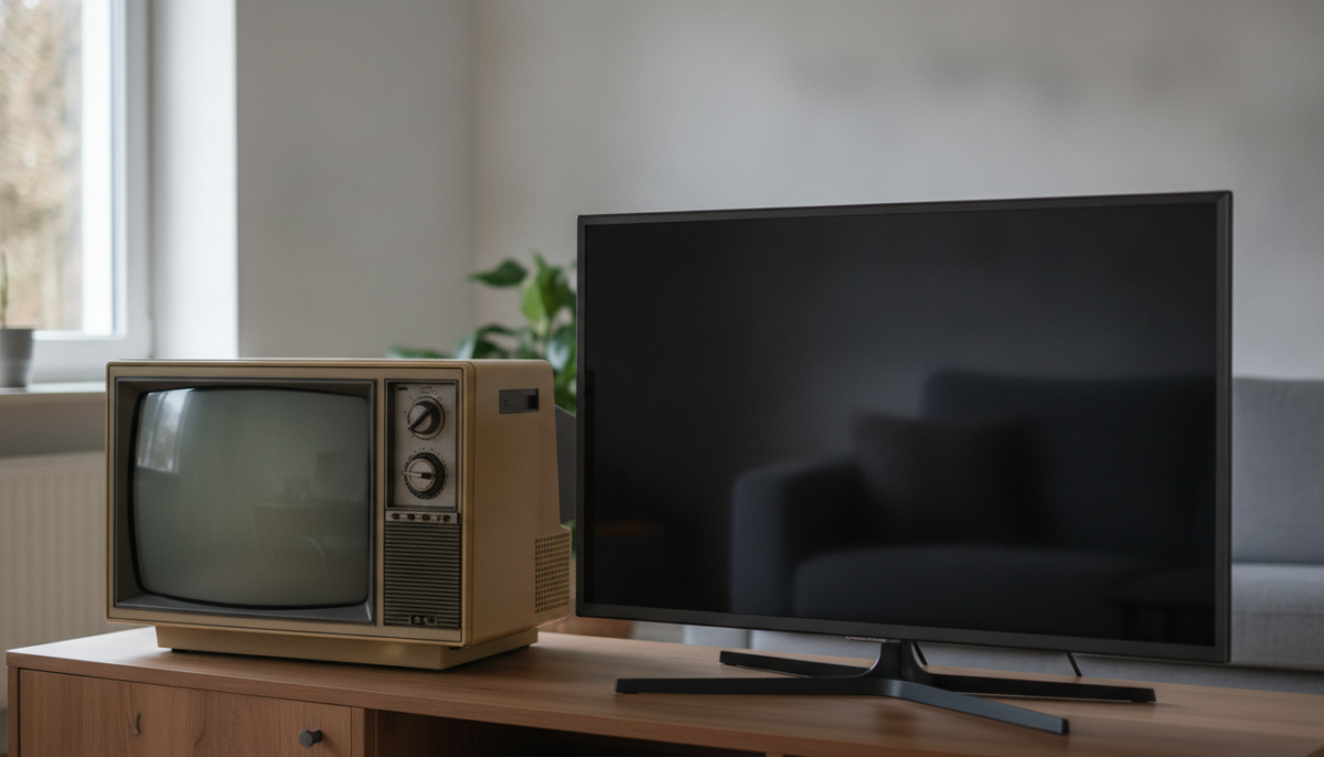 Alter Roehrenfernseher und Flachbildschirm
