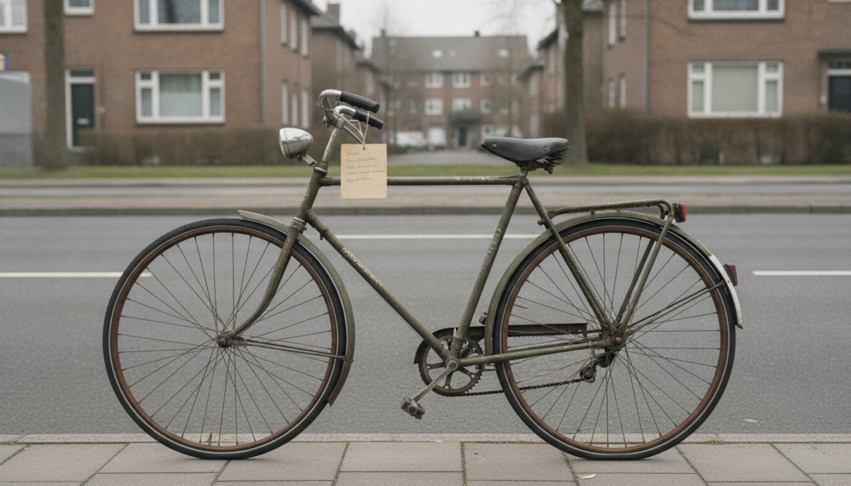 Altes Fahrrad mit Zettel am Strassenrand