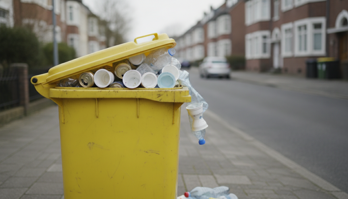 Gelbe Tonne mit Verpackungsabfaellen