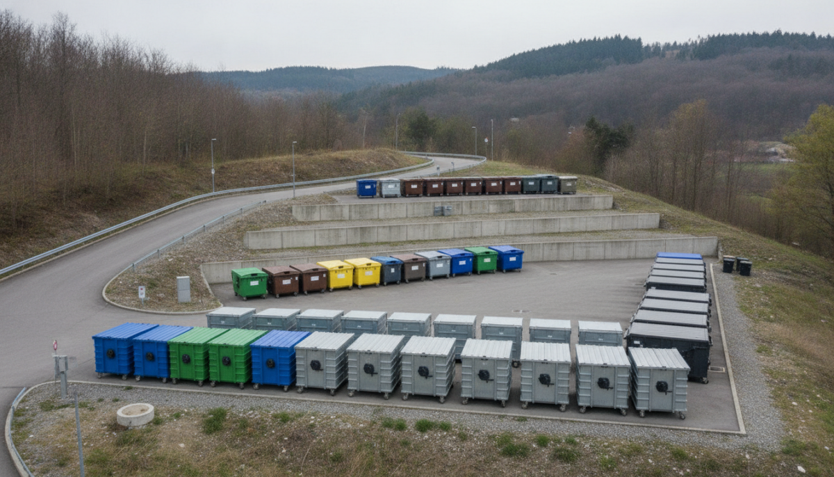 Kommunale Entsorgungsstation mit Containern