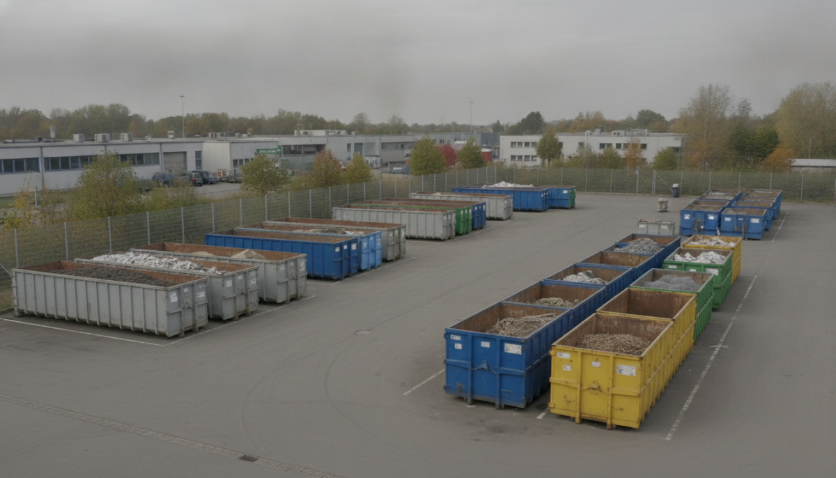 Grosser kommunaler Wertstoffhof mit Containern