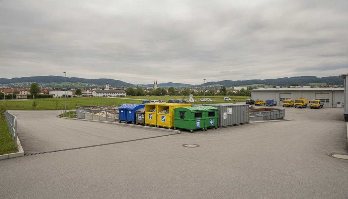 Grosser kommunaler Wertstoffhof mit Rampe