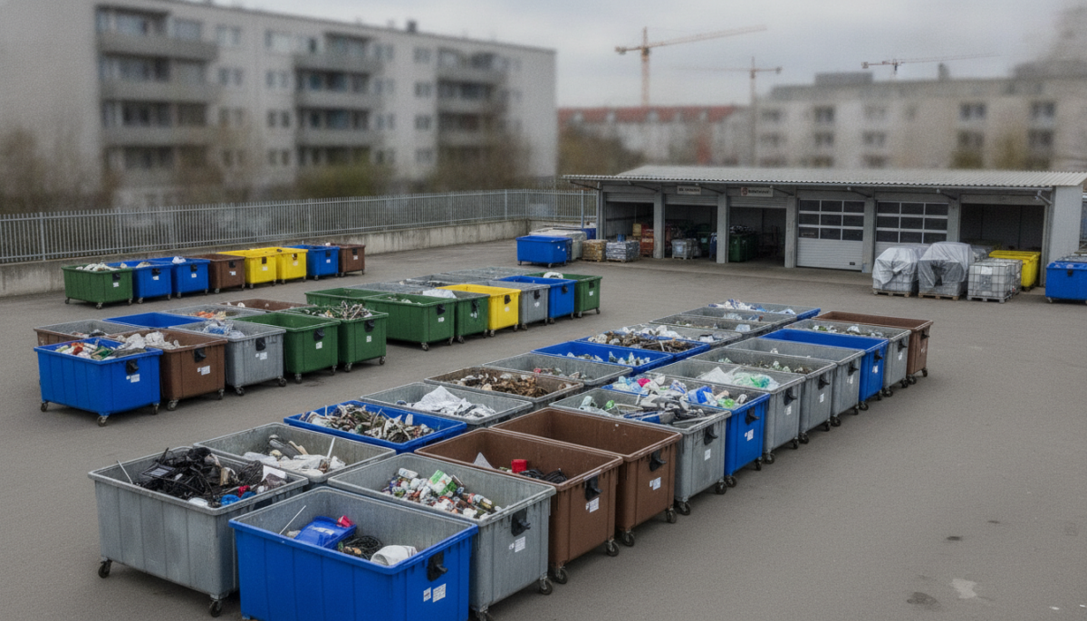 Grosser staedtischer Recyclinghof mit Containern