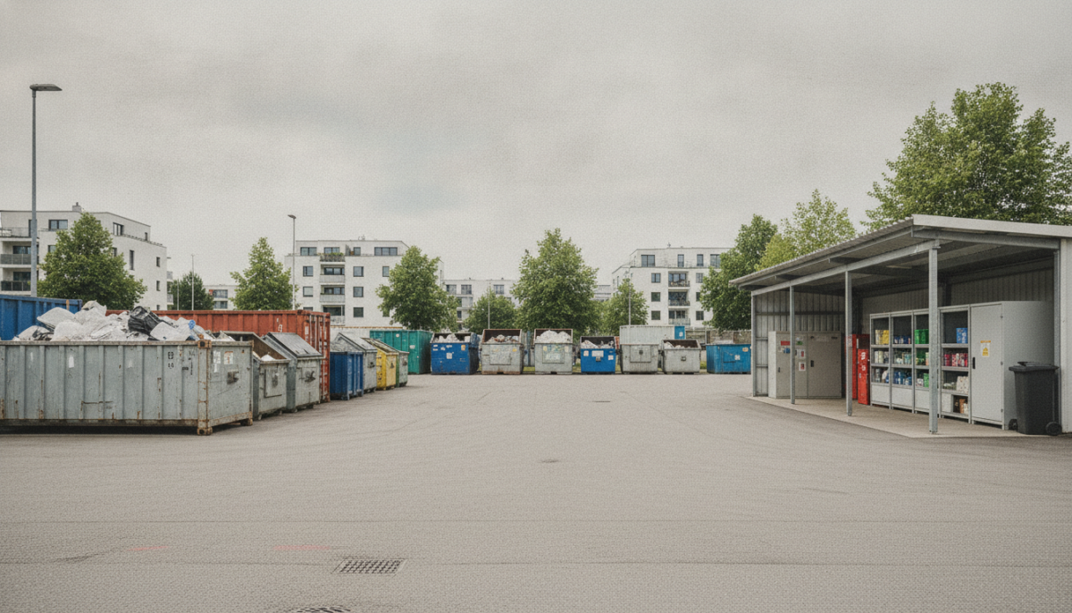 Grosser staedtischer Recyclinghof mit Containern