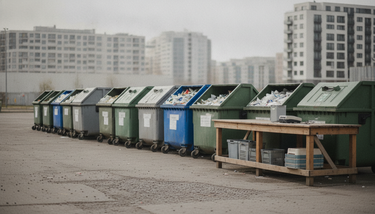 Grossstaedtischer Recyclinghof mit Containern