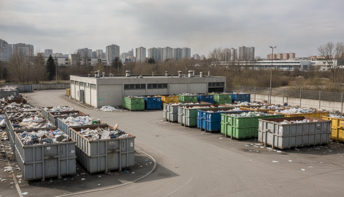 Grossstaedtischer Recyclinghof mit Containern