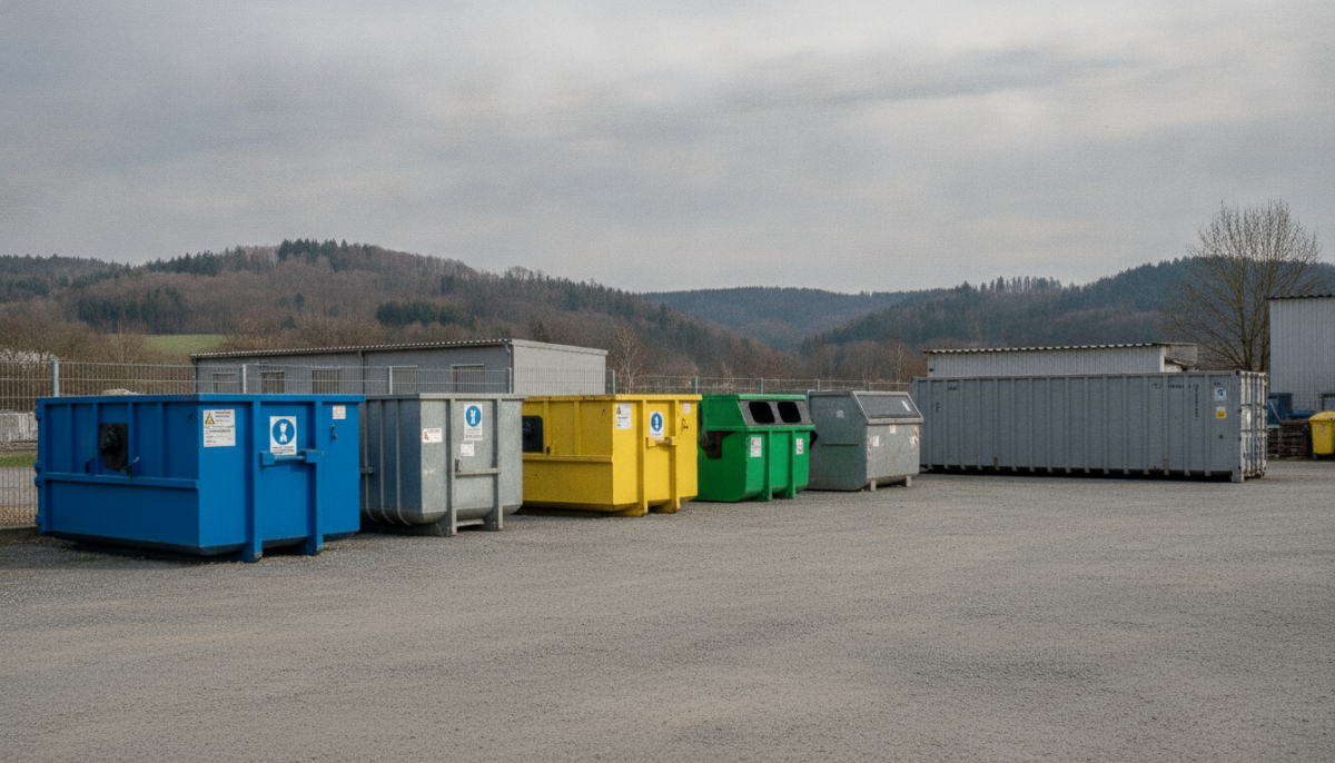 Kleiner kommunaler Wertstoffhof mit Containern