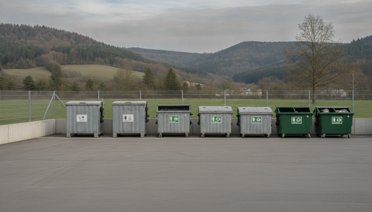 Kleiner kommunaler Wertstoffhof mit Containern