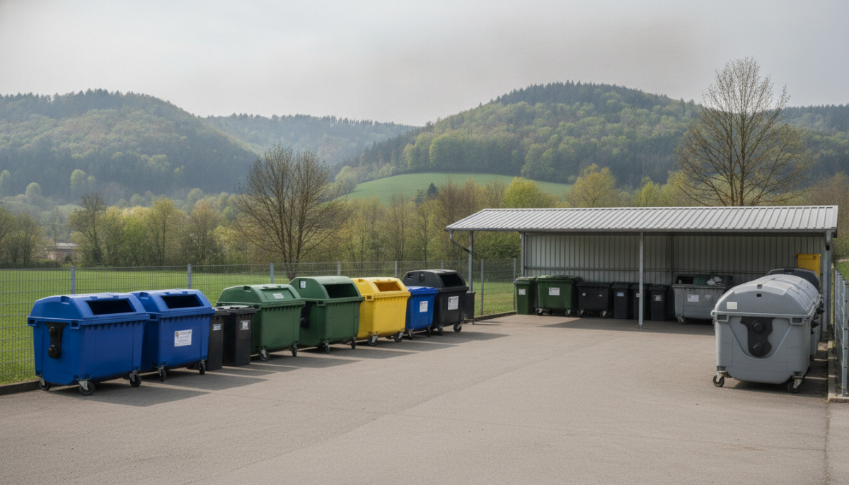 Kleiner kommunaler Wertstoffhof mit Containern