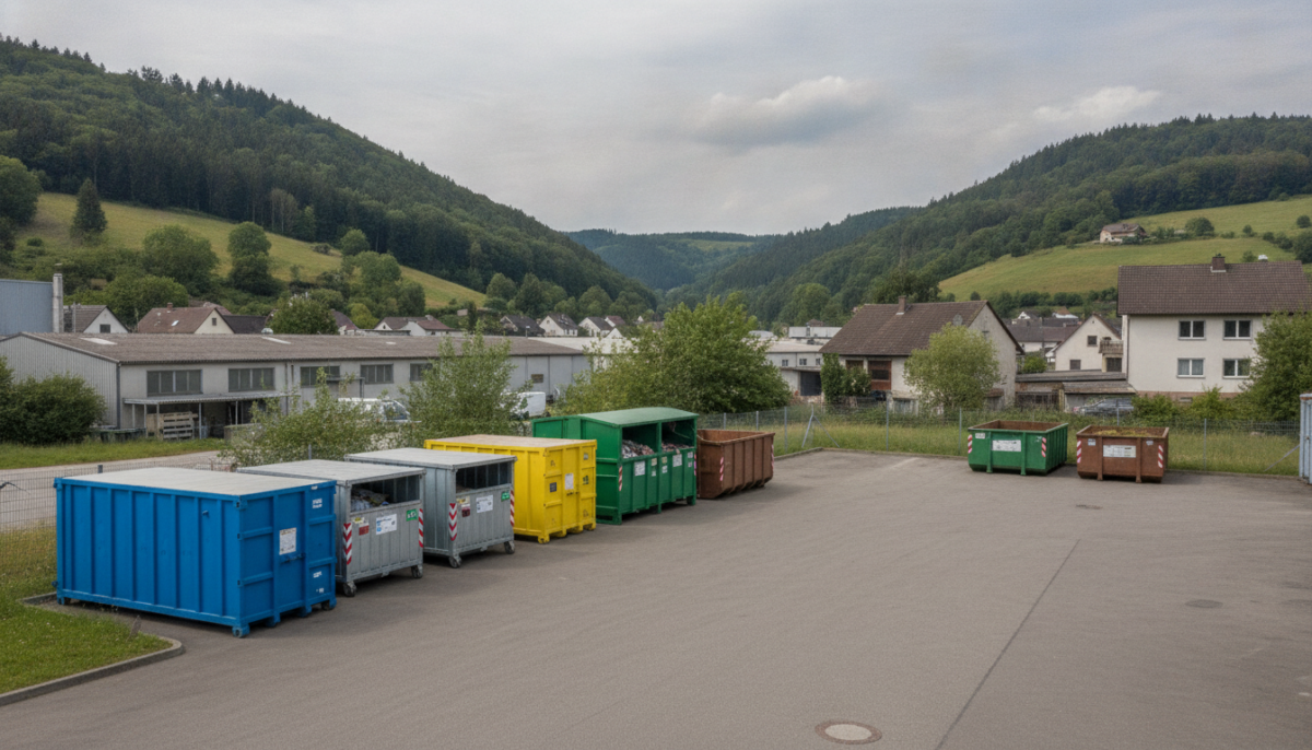 Kleiner kommunaler Wertstoffhof mit Containern