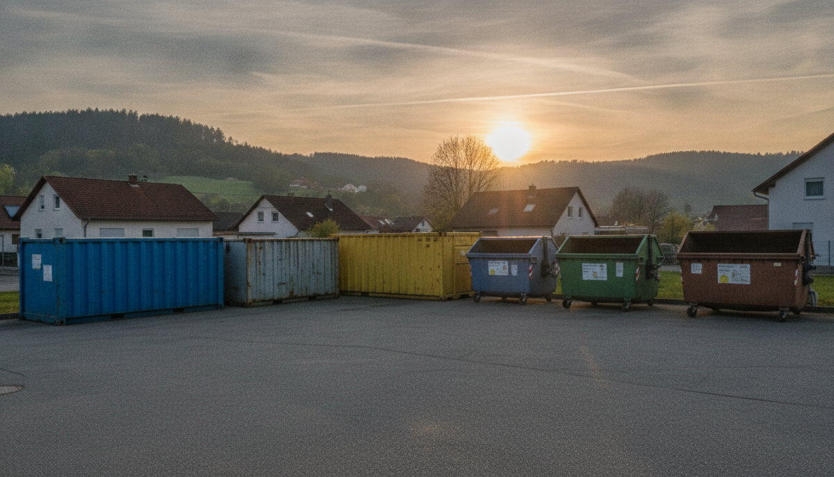 Kleiner kommunaler Wertstoffhof mit Containern