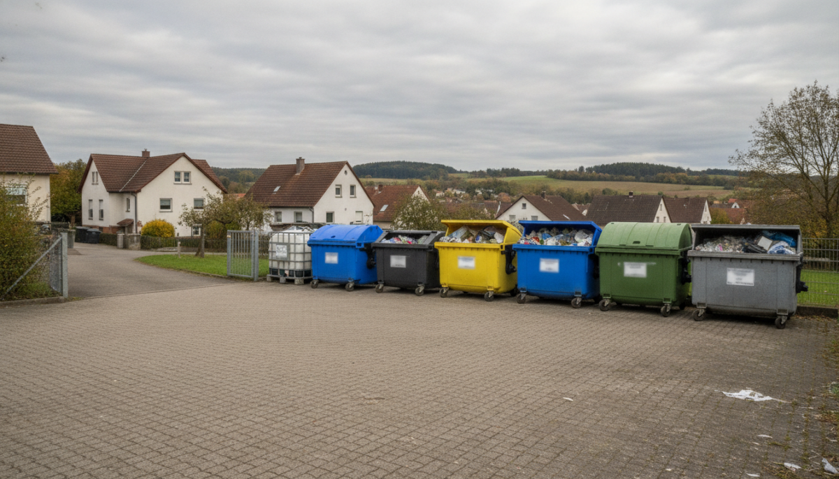 Kleiner kommunaler Wertstoffhof mit Containern