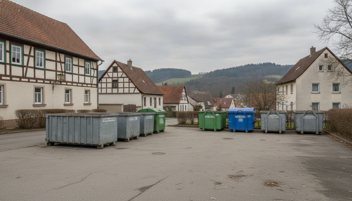 Kleiner kommunaler Wertstoffhof mit Containern