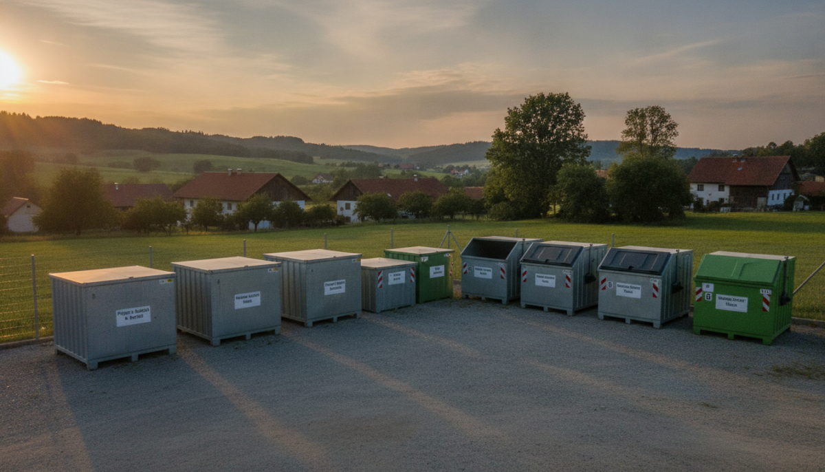 Kleiner kommunaler Wertstoffhof mit Containern