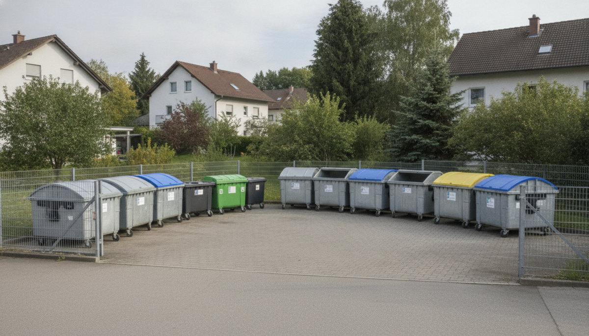 Kleiner kommunaler Wertstoffhof mit Containern
