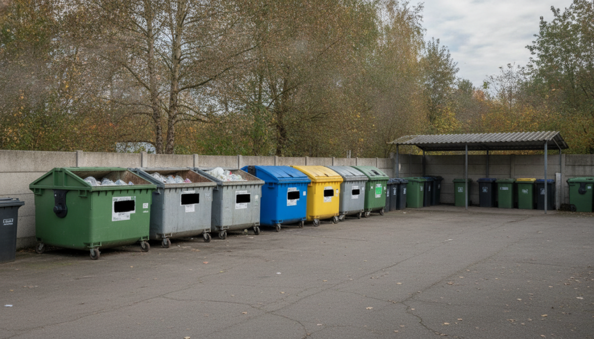 Kleiner kommunaler Wertstoffhof mit Containern