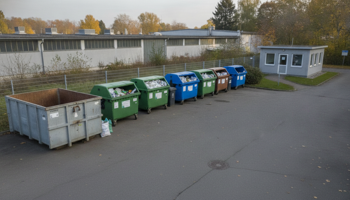 Kleiner kommunaler Wertstoffhof mit Containern