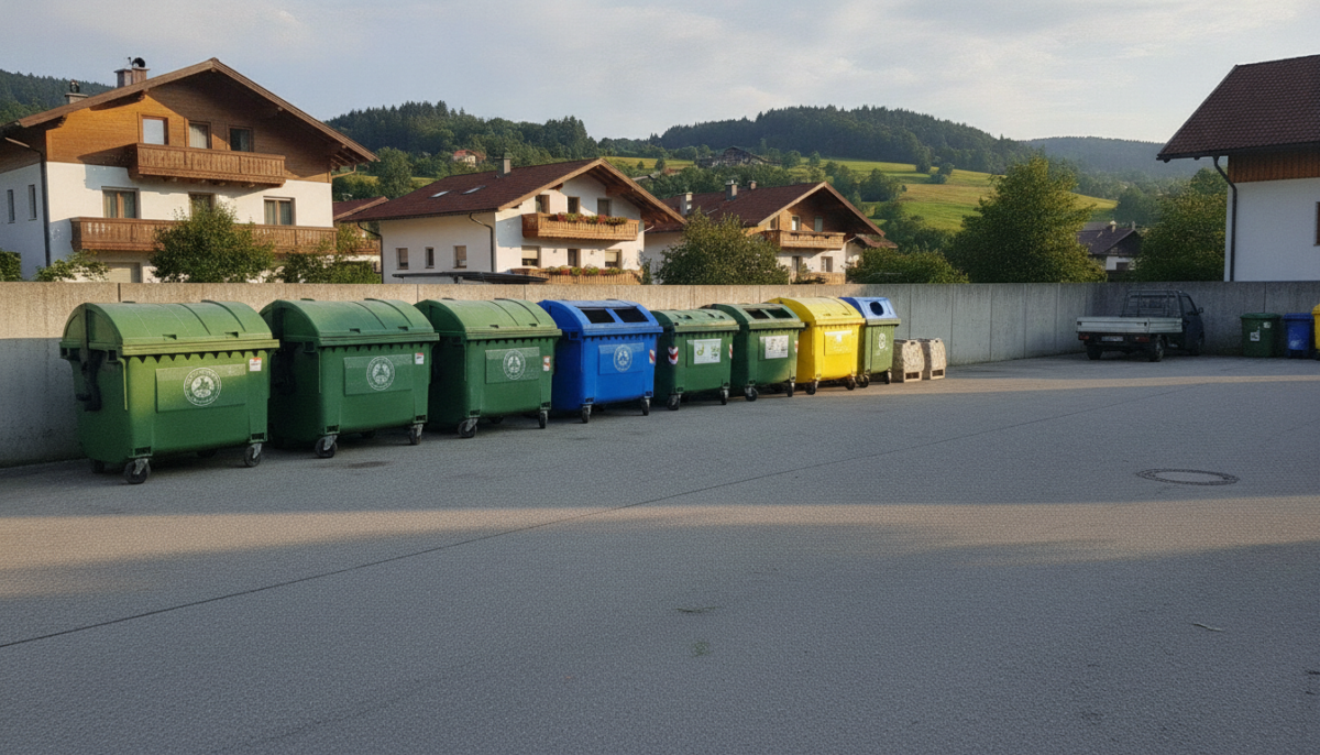 Kleiner kommunaler Wertstoffhof mit Containern