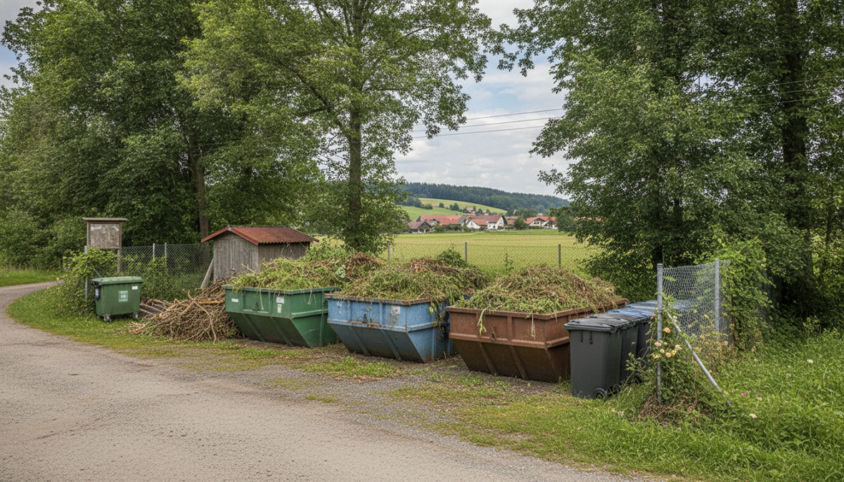 Kleiner Wertstoffhof mit Gruenabfallcontainern