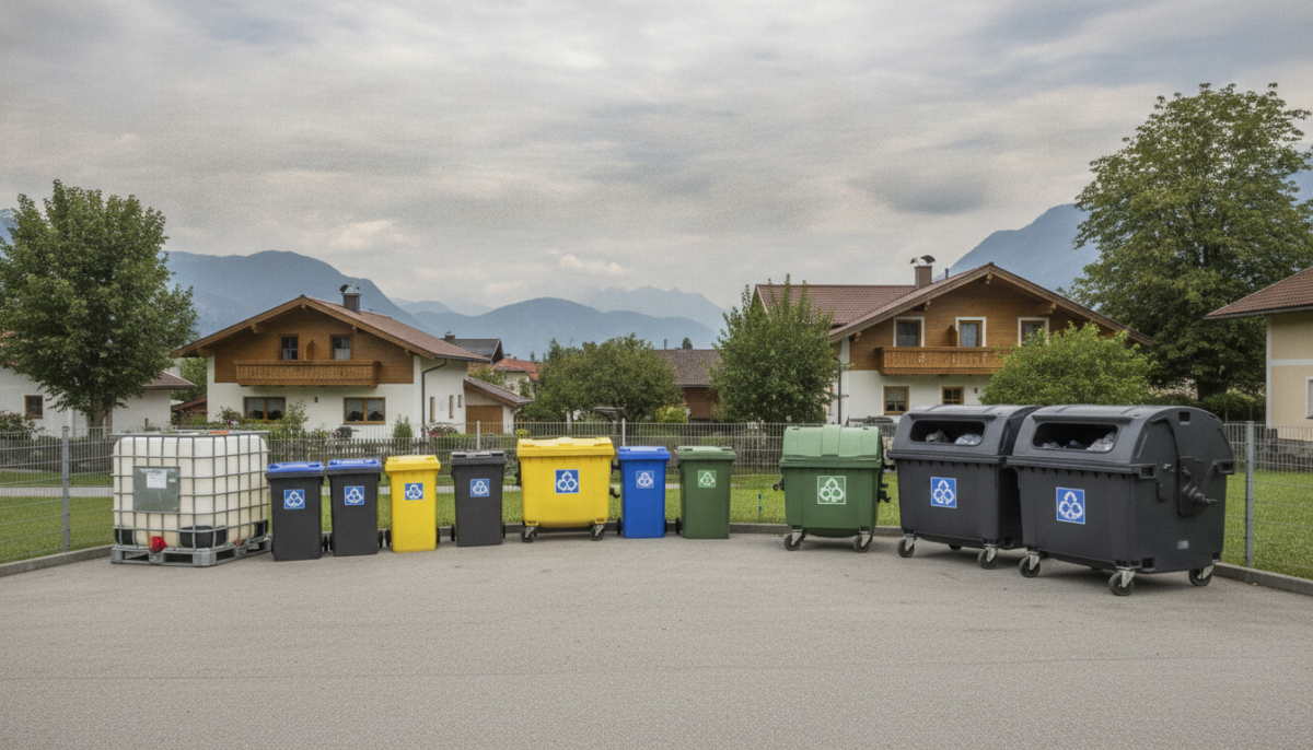 Kleiner Wertstoffhof mit Kunststoffcontainern