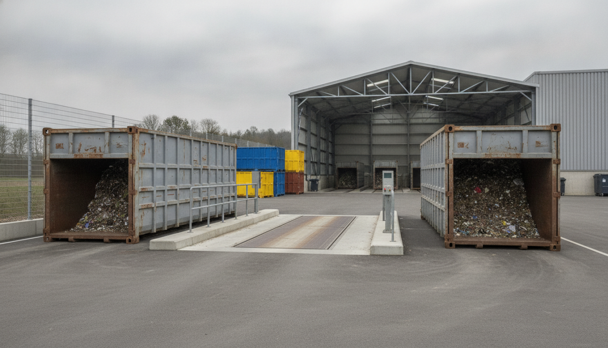Kommunale Abfallanlage mit Containern