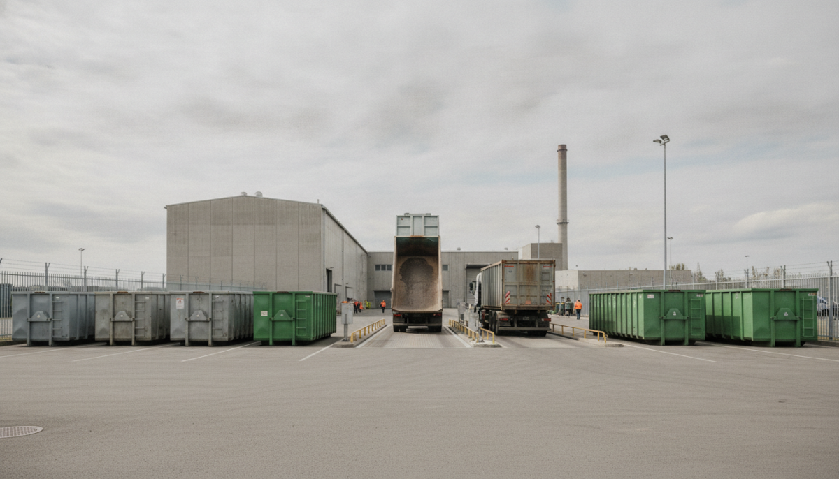 Kommunale Abfallanlage mit Containern