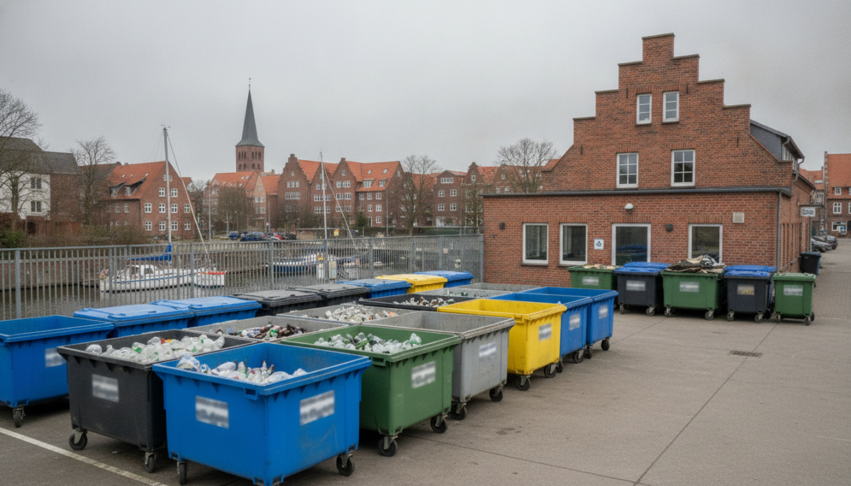 Kommunale Recycling-Station mit Containern