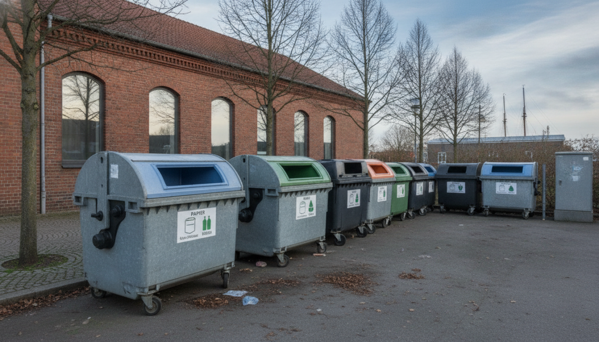 Kommunale Recycling-Station mit Containern
