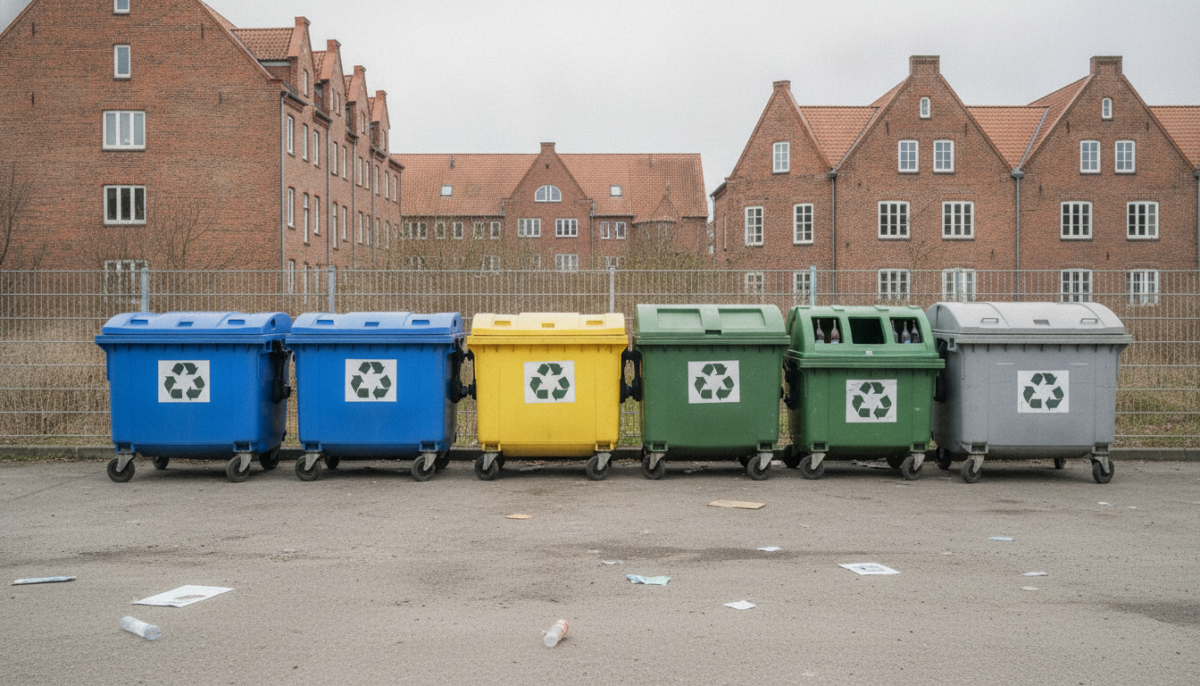 Kommunale Recycling-Station mit Containern