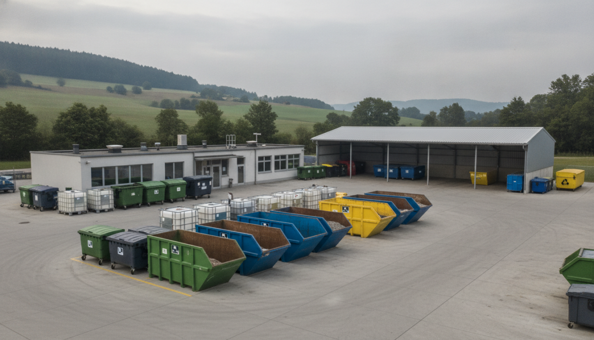 Kommunaler Bau- und Wertstoffhof am fruehen Morgen