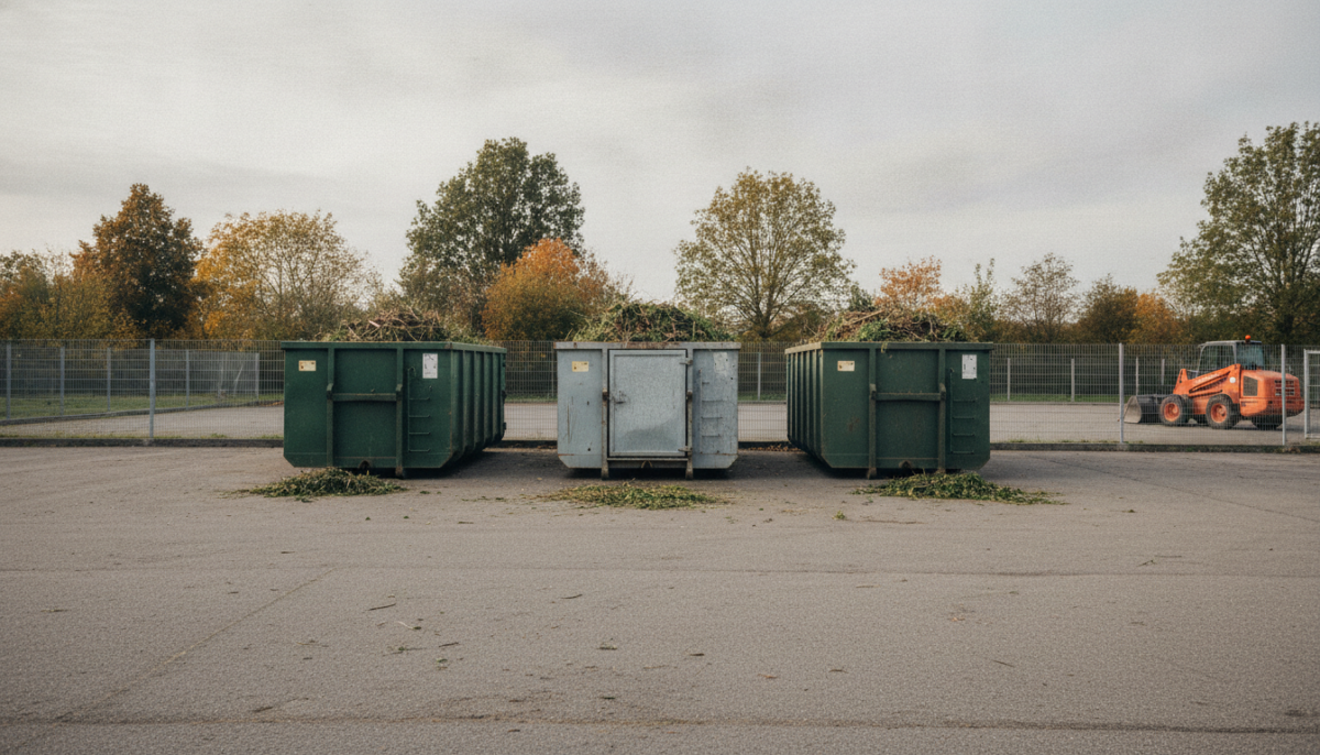 Kommunaler Sammelplatz mit Containern