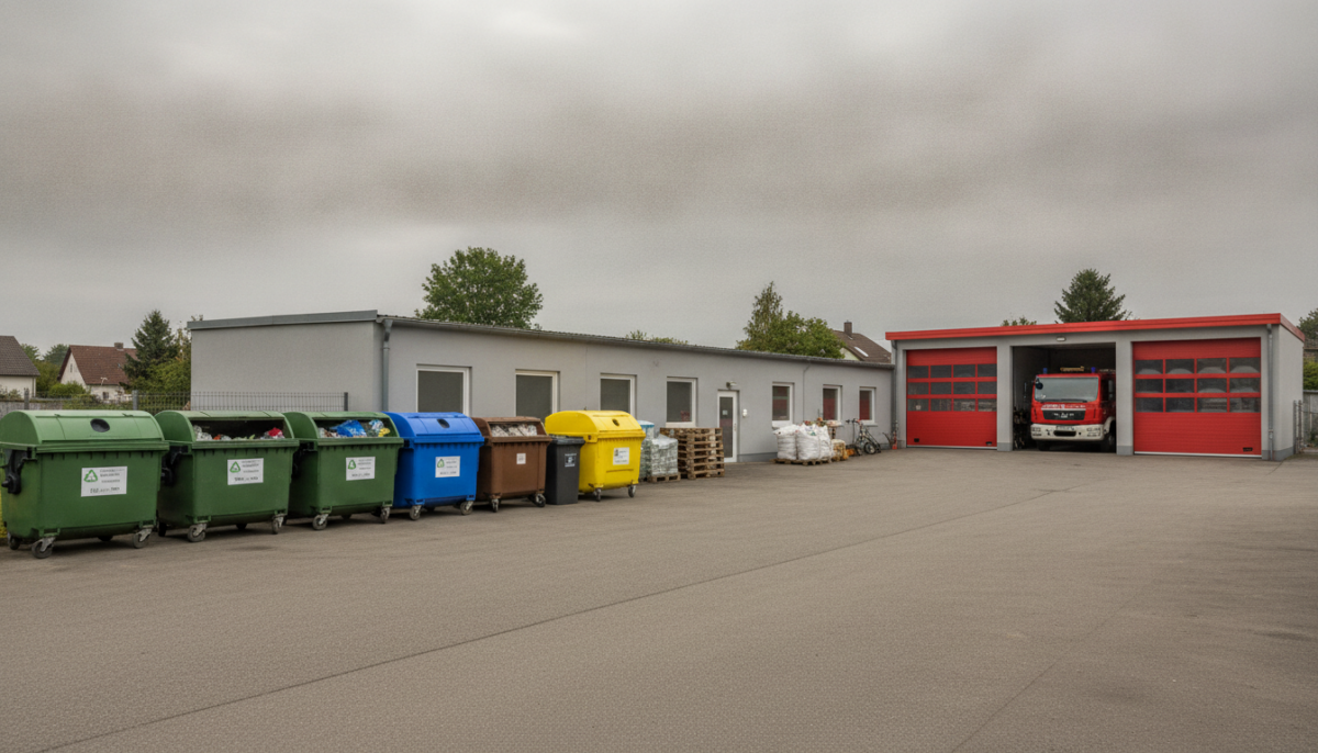 Kommunaler Recyclinghof mit Wertstoffcontainern