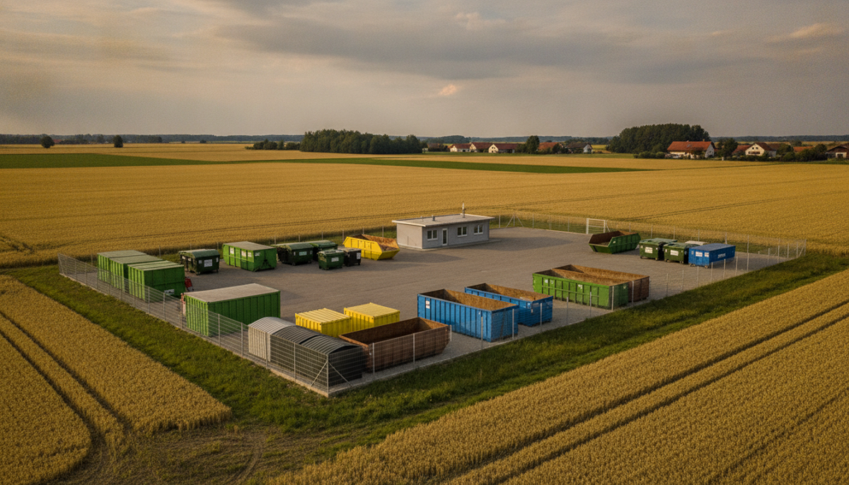 Kommunaler Wertstoffhof am Ortsrand mit Feldern