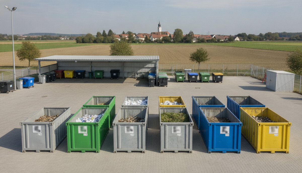 Kommunaler Wertstoffhof mit Containern am Ortsrand