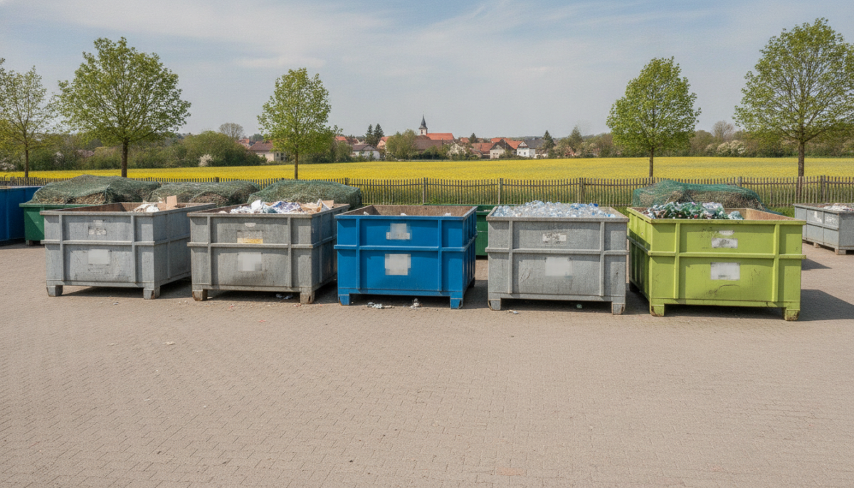 Kommunaler Wertstoffhof mit Containern am Ortsrand