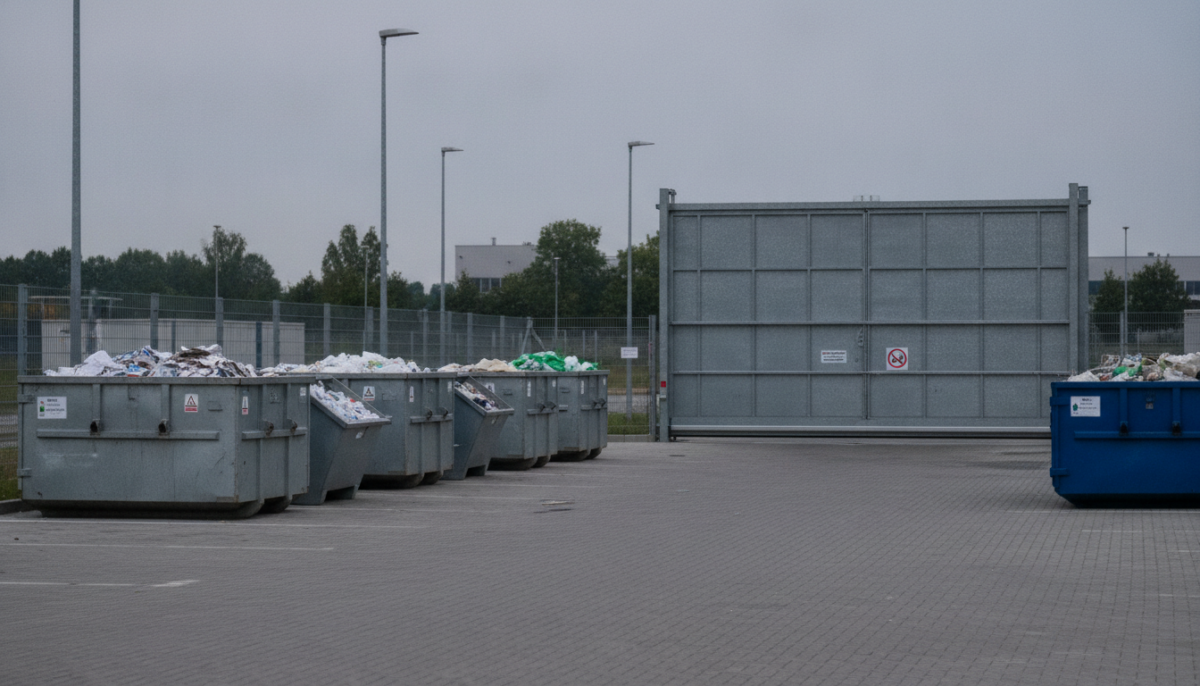 Kommunaler Wertstoffhof mit Containern und Tor