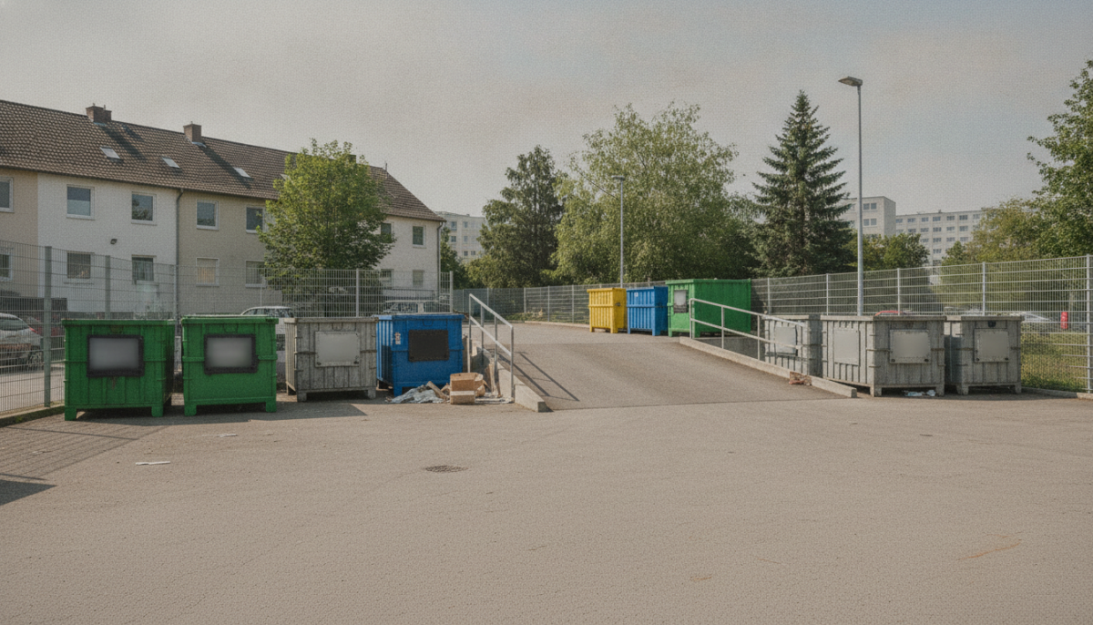 Kommunaler Wertstoffhof mit Containern und Rampe