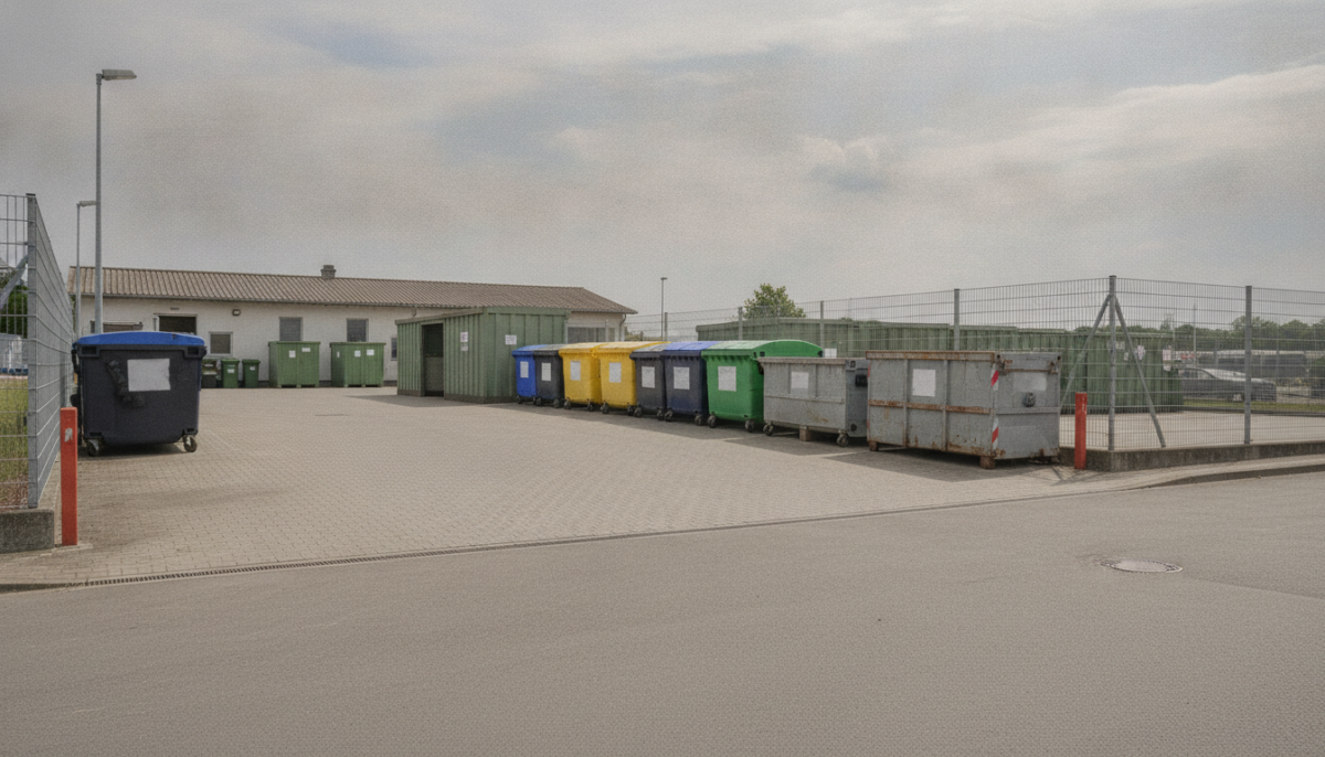 Kommunaler Wertstoffhof mit Containern und Rampe