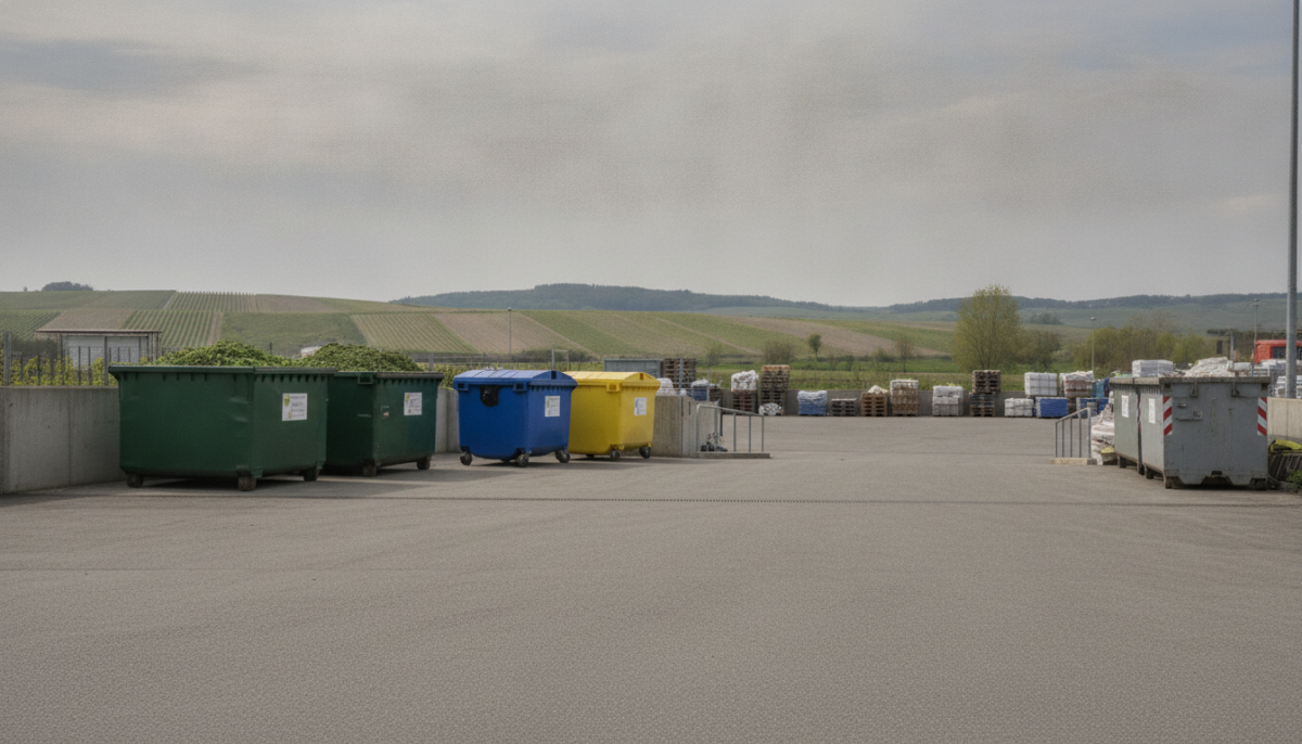 Kommunaler Wertstoffhof mit Containern und Rampe