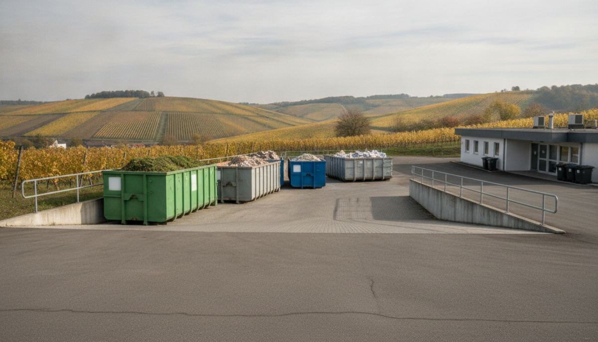 Kommunaler Wertstoffhof mit Containern und Rampe