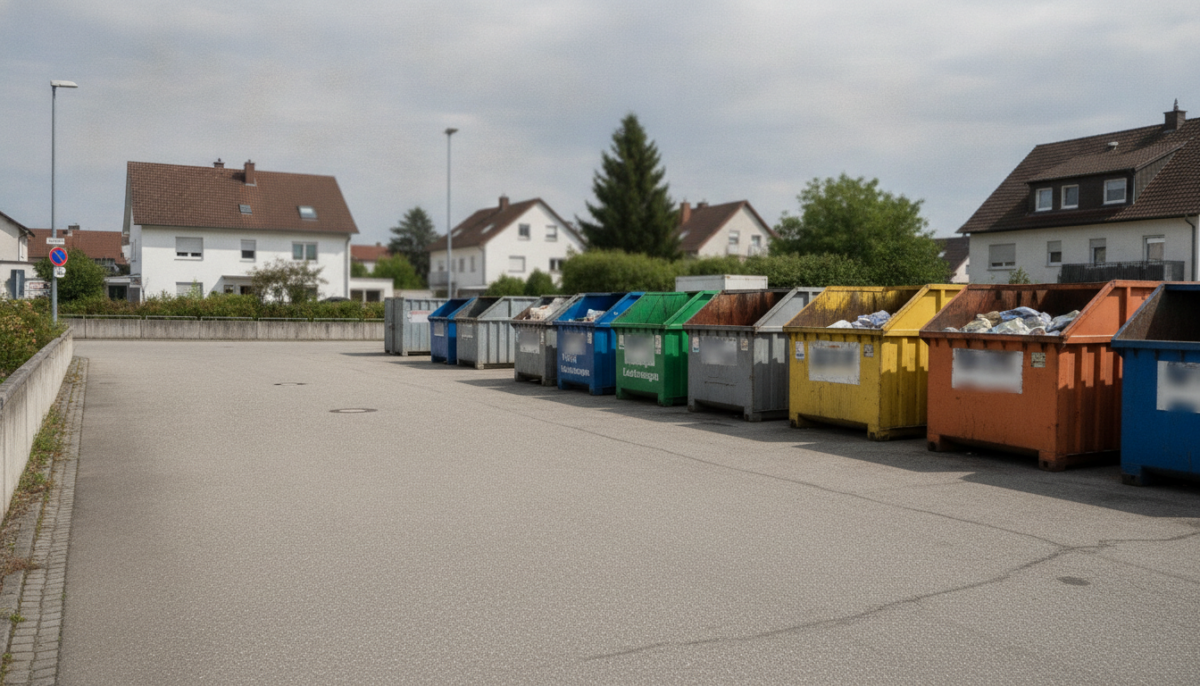 Kommunaler Wertstoffhof mit Containern und Zufahrt