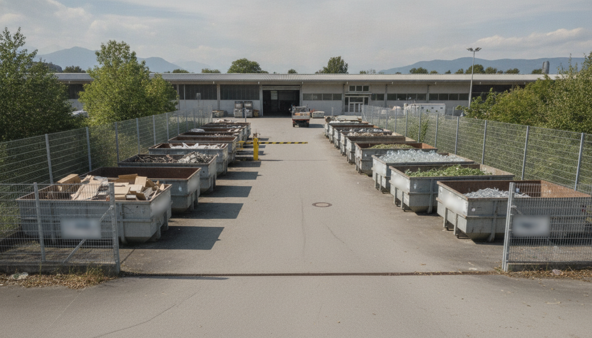 Kommunaler Wertstoffhof mit Containern und Zufahrt