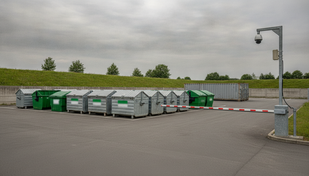 Kommunaler Wertstoffhof mit Containern und Zufahrt