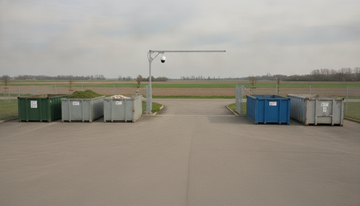Kommunaler Wertstoffhof mit Containern und Zufahrt
